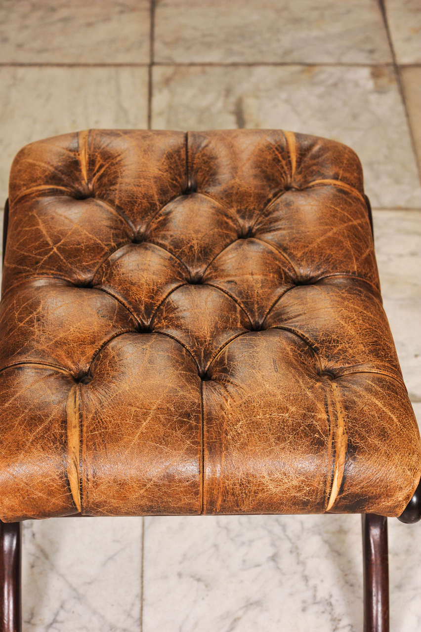 Pair of English Regency-Style Mahogany and Leather Stools or Taborets 2